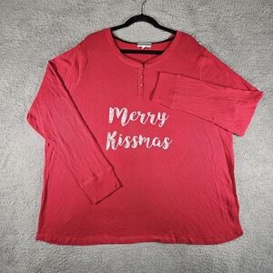 P.J. Salvage Thermal Pajama Shirt Women 3X Red Button Christmas Holidays Festive